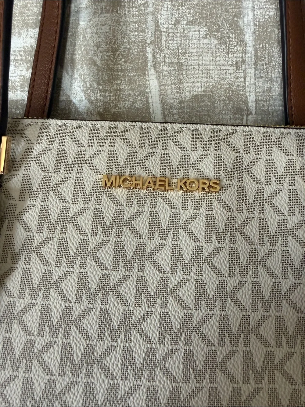 NEW WITH TAG Michael Kors Brown & Beige Signature Tote with Gold Charm